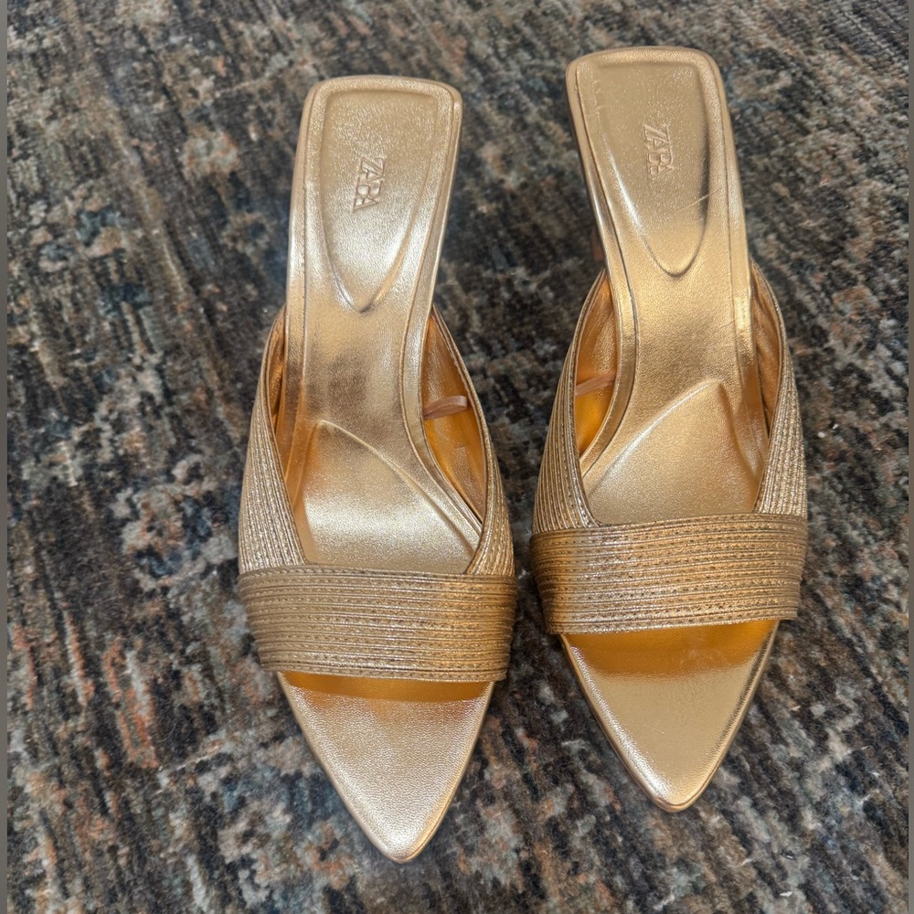 Zara Metallic Gold Heeled Sandals